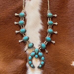 Faux Turquoise Squash Blossom Necklace